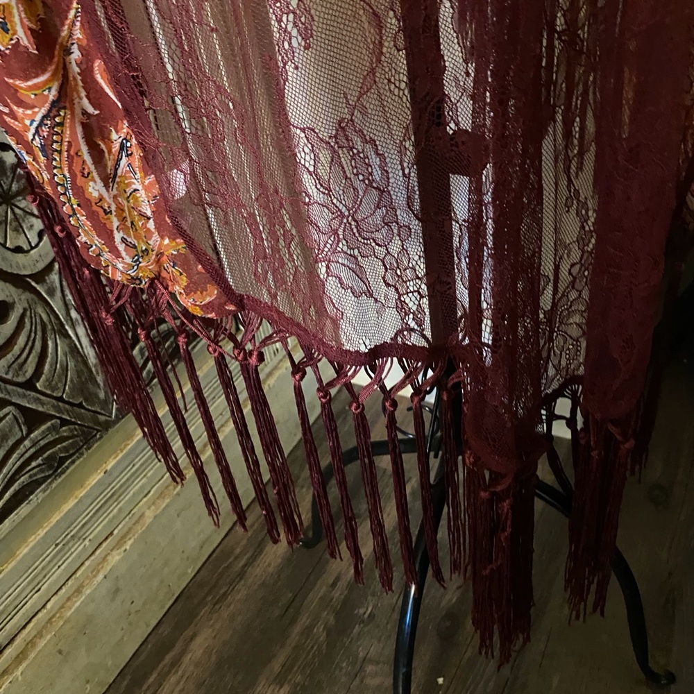 Bohemian Paisley Fringe Robe - Rust Red - Picture 6 of 9